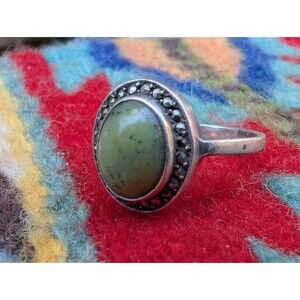 Sterling Irish Connemara Marble Ring; The Jewelry House Marcasite Ring